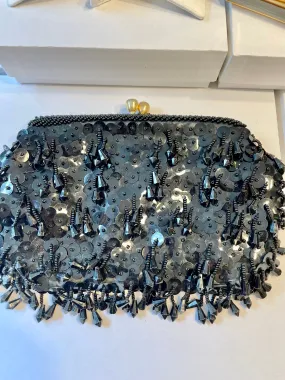 1960's super chic.. Cha Cha style black beaded bag!