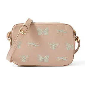 Accessorize London Women's Faux Leather Pink Embroidered Bugs Sling Bag