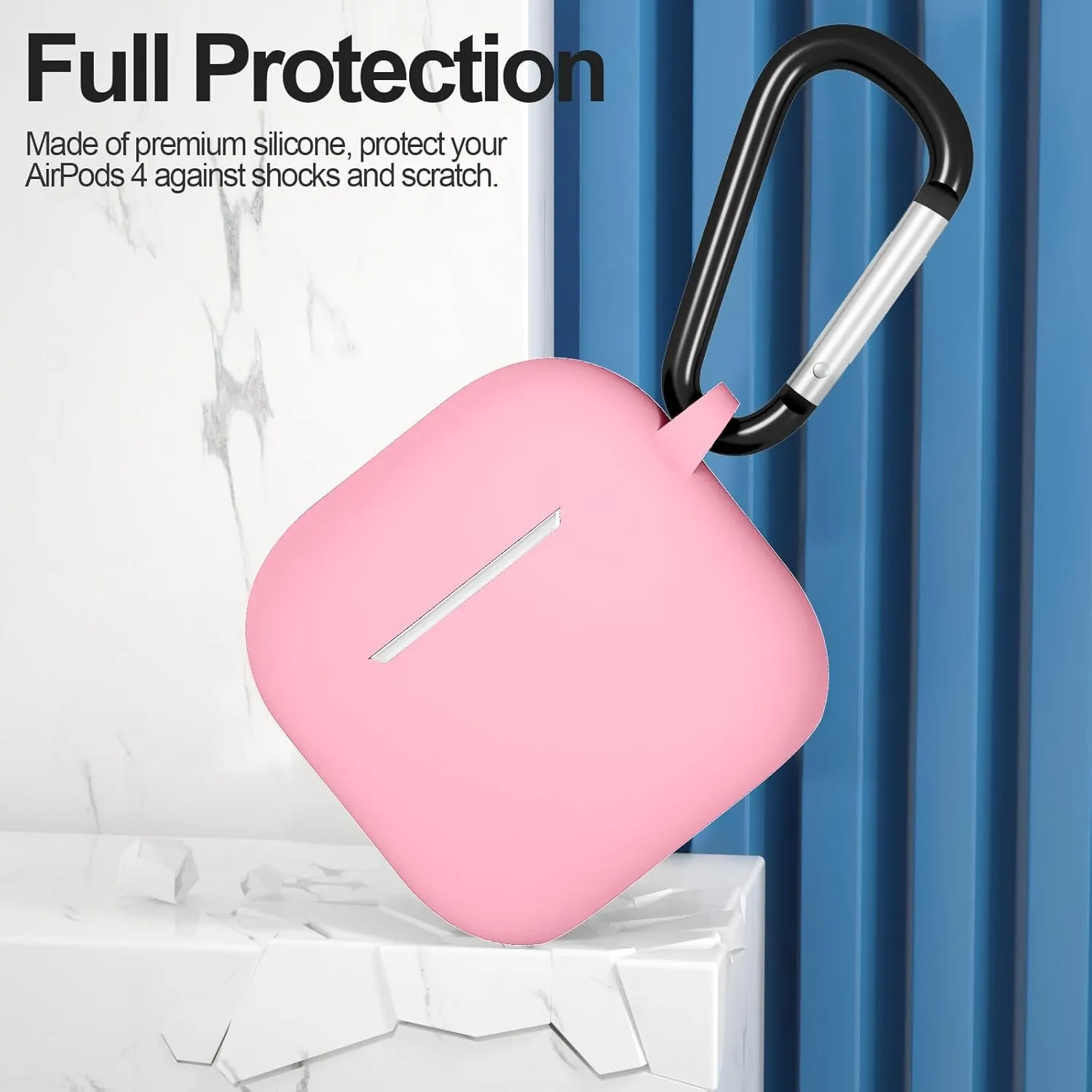 AirPods 4 Silicone Case Cover (2024) ,Full Body Protective Shock-Resistant Silicone Case Cover With Carabiner For Men & Women - Pink