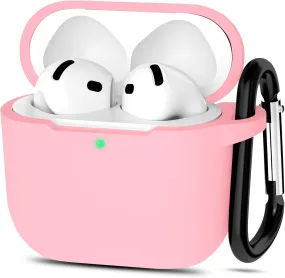 AirPods 4 Silicone Case Cover (2024) ,Full Body Protective Shock-Resistant Silicone Case Cover With Carabiner For Men & Women - Pink