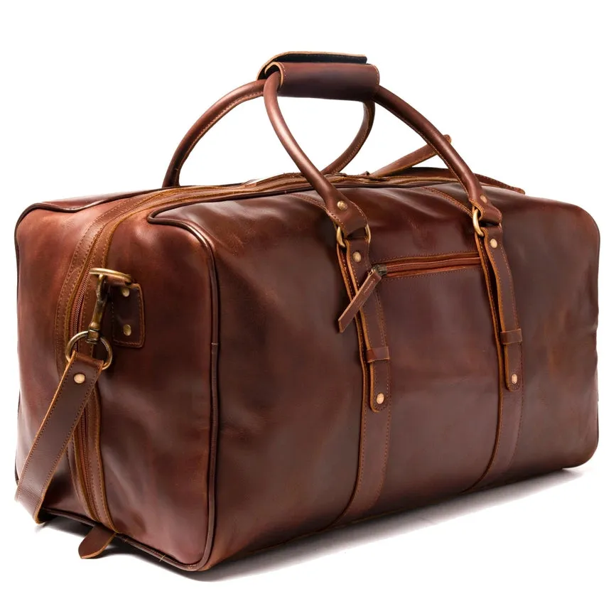 Big Mouth 40L Leather Duffle - Airline Friendly Travel Bag Antique Brown