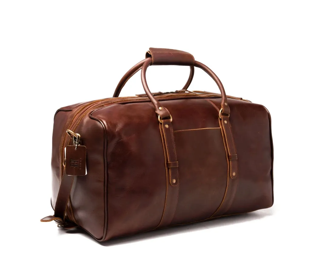 Big Mouth 40L Leather Duffle - Airline Friendly Travel Bag Antique Brown