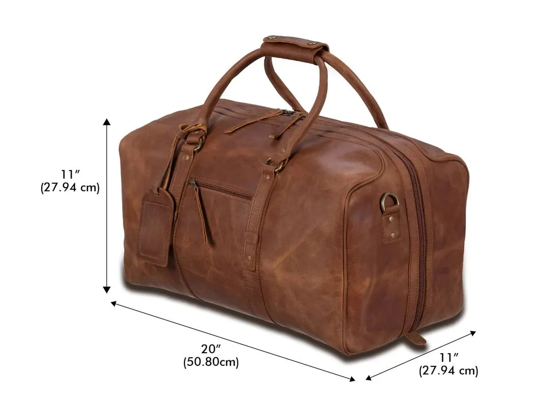 Big Mouth 40L Leather Duffle - Airline Friendly Travel Bag Saddle Brown