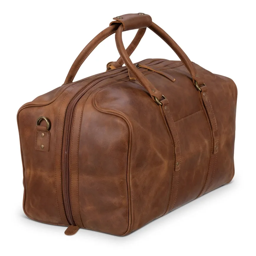 Big Mouth 40L Leather Duffle - Airline Friendly Travel Bag Saddle Brown