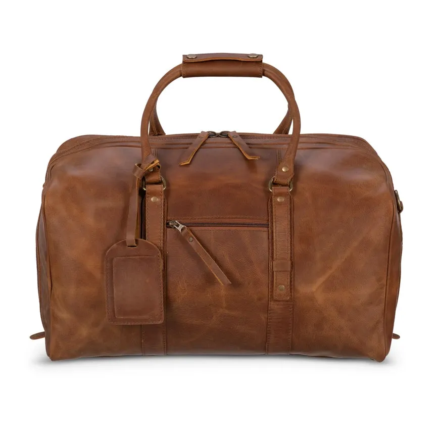 Big Mouth 40L Leather Duffle - Airline Friendly Travel Bag Saddle Brown