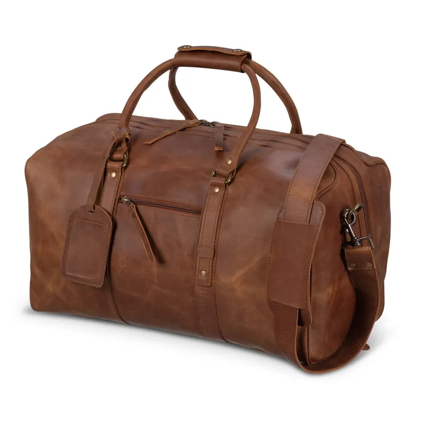 Big Mouth 40L Leather Duffle - Airline Friendly Travel Bag Saddle Brown