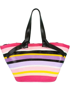 Black and Multi Color Striped Tote