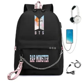 BTS BTS school bag USB charging backpack outdoor sports personalized student school bag-10