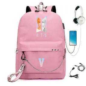 BTS BTS school bag USB charging backpack outdoor sports personalized student school bag-19