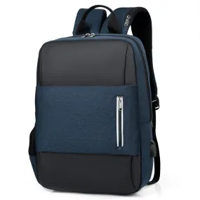 Business Large Capacity Laptop Backpack With USB Charging Port-Blue