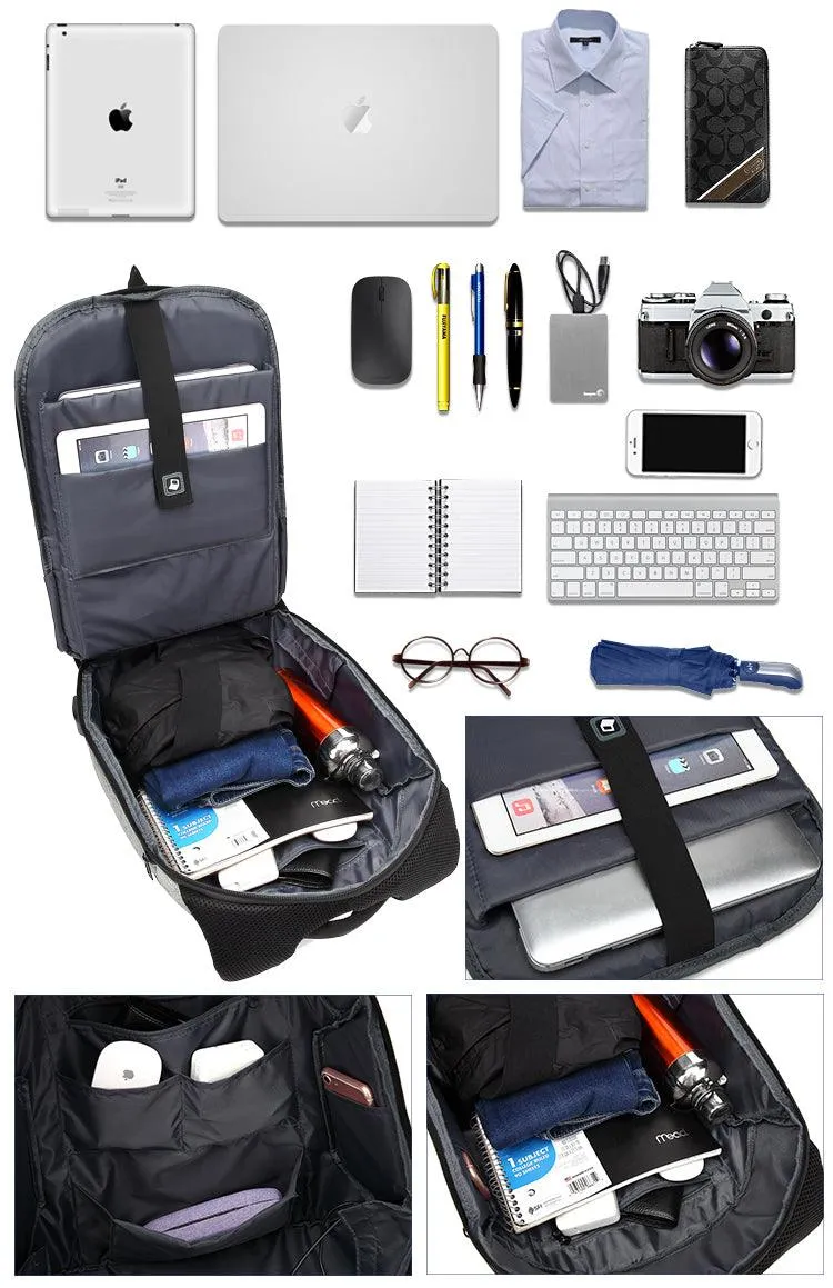 Business Travel Backpack Laptop Briefcase  With USB Charging And Auxiliary port-Grey