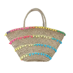 Charleston Stripe Pom Straw Basket