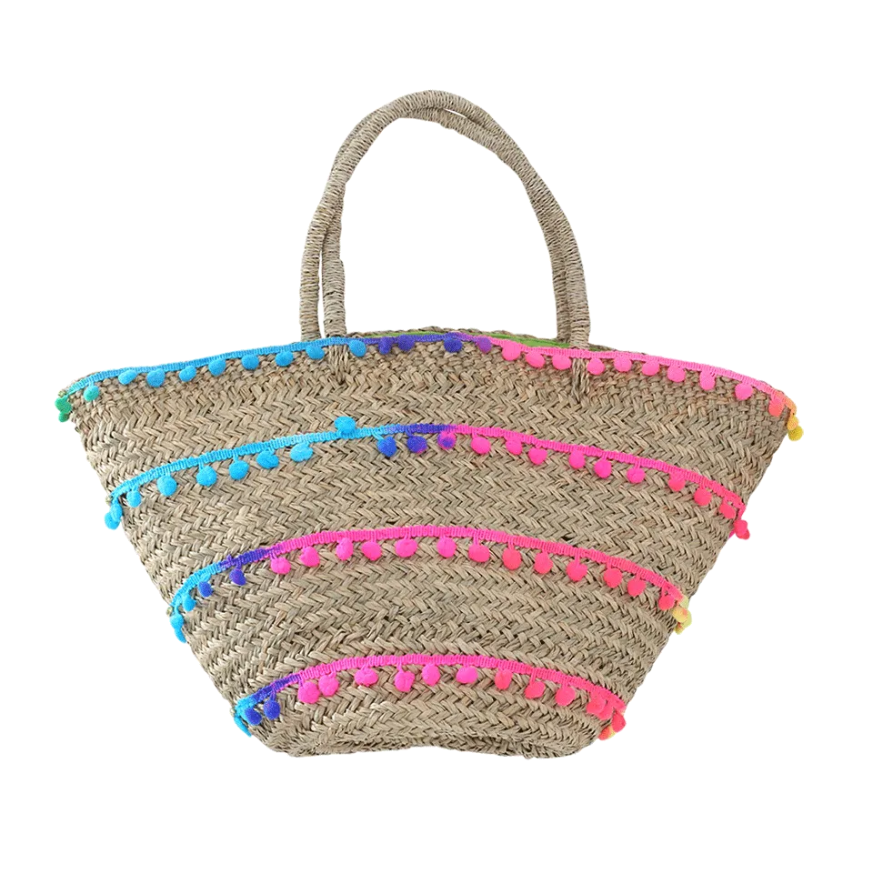 Charleston Stripe Pom Straw Basket