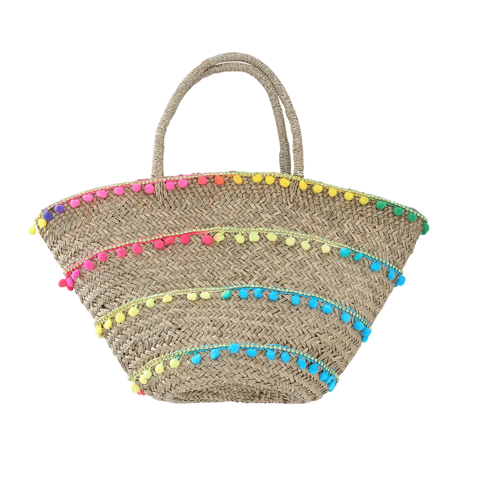 Charleston Stripe Pom Straw Basket