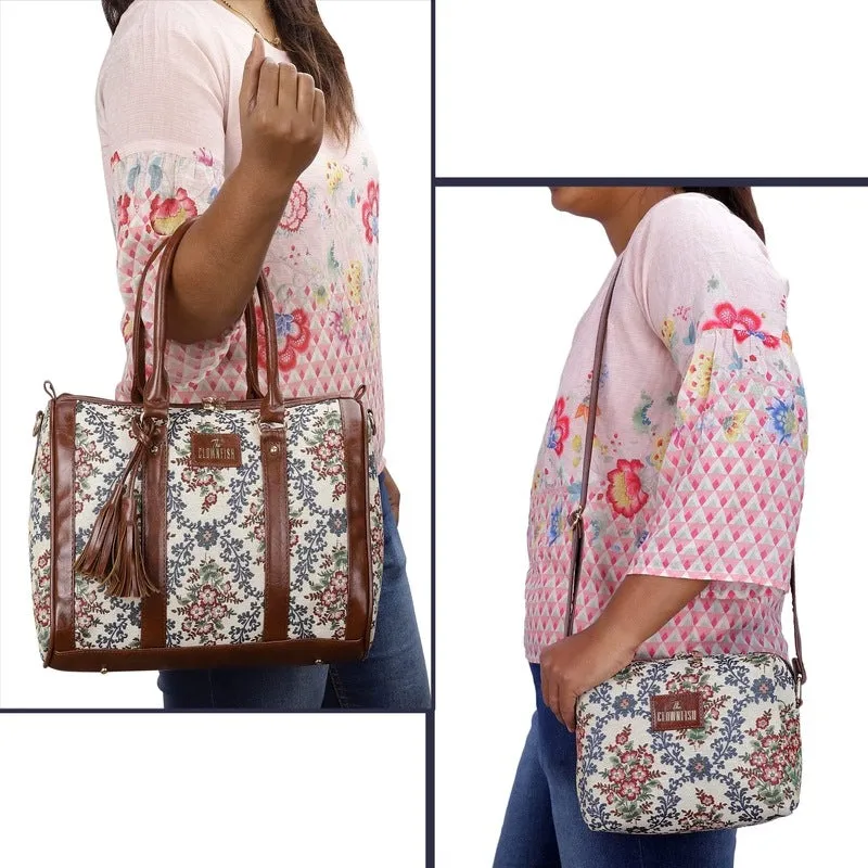 Combo: Adelina Sling Bag & Lorna Handbag for Women | Adjustable Straps | 20.7L | Pink-Floral