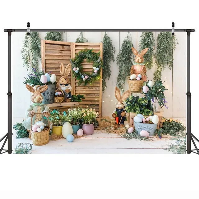 Easter Backdrop Rabbit Eggs Bunny Portrait Photography Background Flowers Green Farm