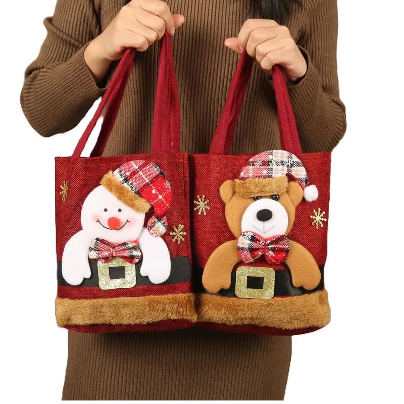 Festive Christmas Candy Gift Tote Bags for Kids - Cute Santa Claus, Elk, Snowman, Bear Designs