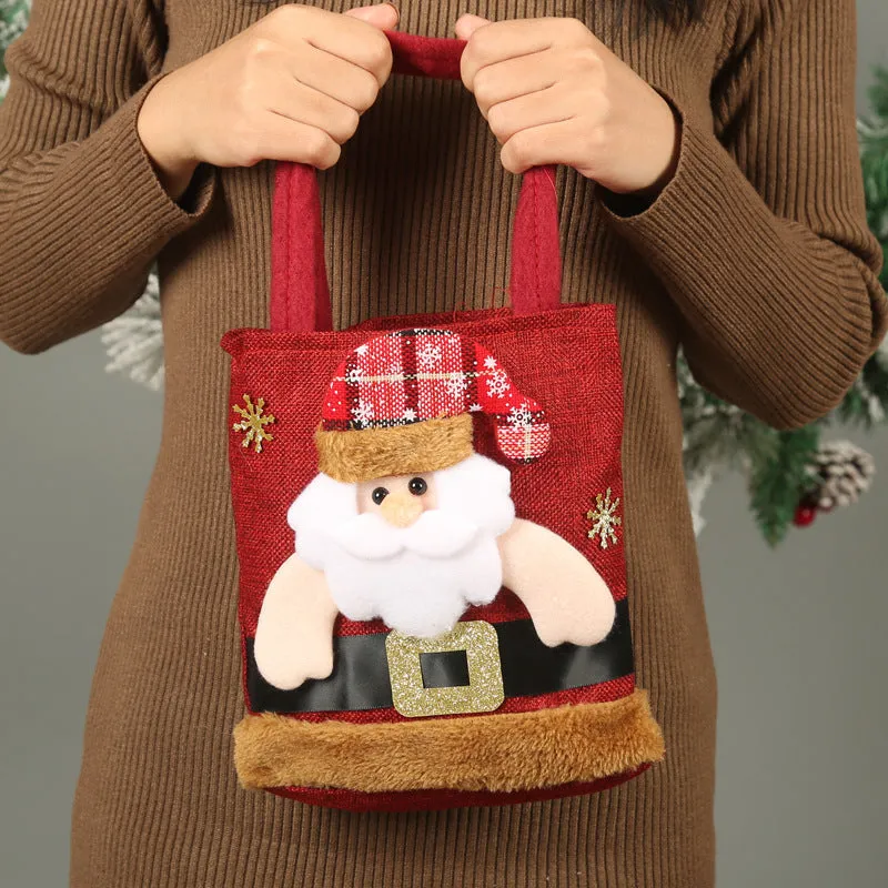 Festive Christmas Candy Gift Tote Bags for Kids - Cute Santa Claus, Elk, Snowman, Bear Designs