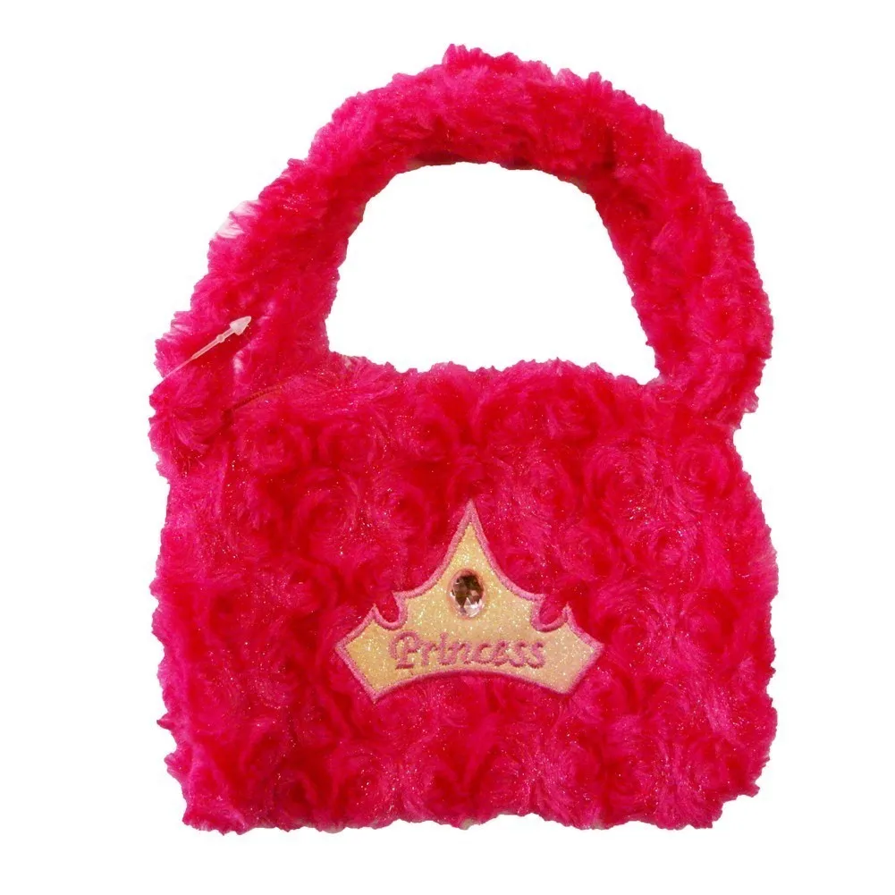 Girls Hot Pink Princess Crown Applique Stone Attached Velvet Purse