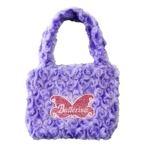 Girls Purple Fuzzy Velvet Glitter Butterfly Ballerina Applique Purse