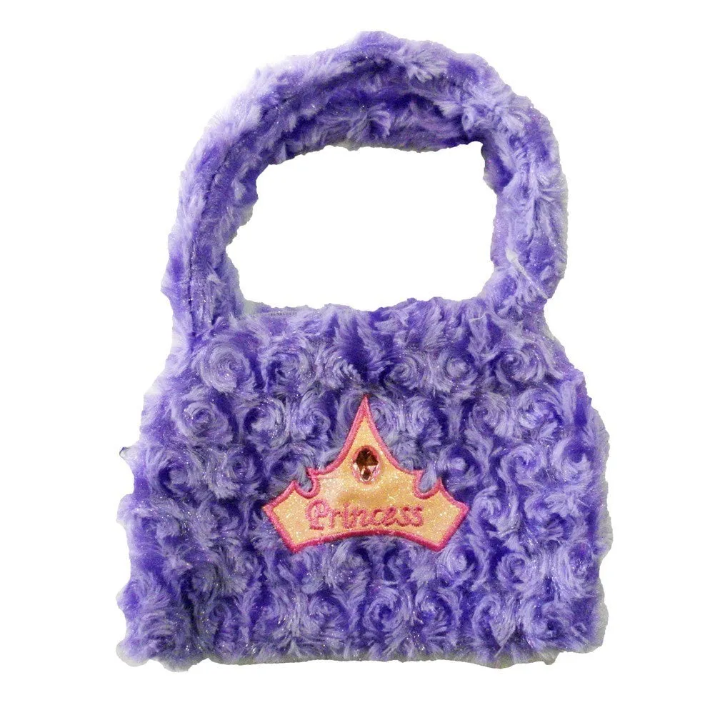 Girls Purple Princess Crown Applique Stone Attached Velvet Purse