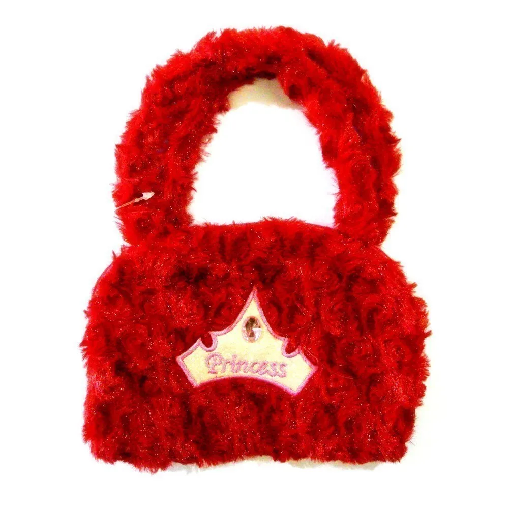 Girls Red Princess Crown Applique Stone Attached Velvet Purse