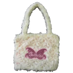 Girls White Fuzzy Velvet Glitter Butterfly Ballerina Applique Purse