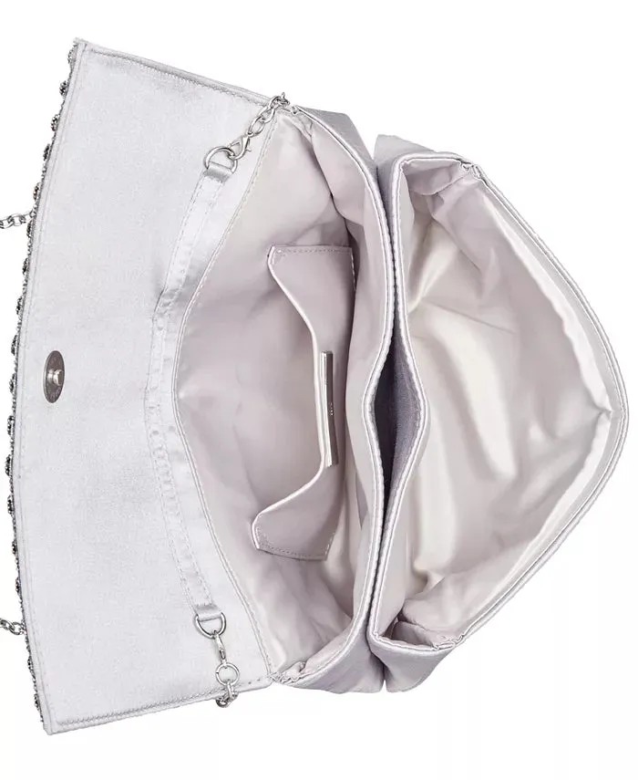 INC International Concepts Veronica Flower Sparkle Clutch (Silver)