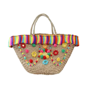 Key West Pom Pom Straw Basket