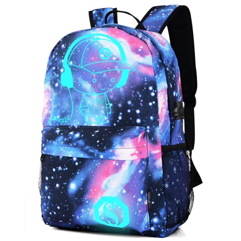 Luminous Men's Backpack Oxford Cloth Printed Backpack Girls' Schoolbag