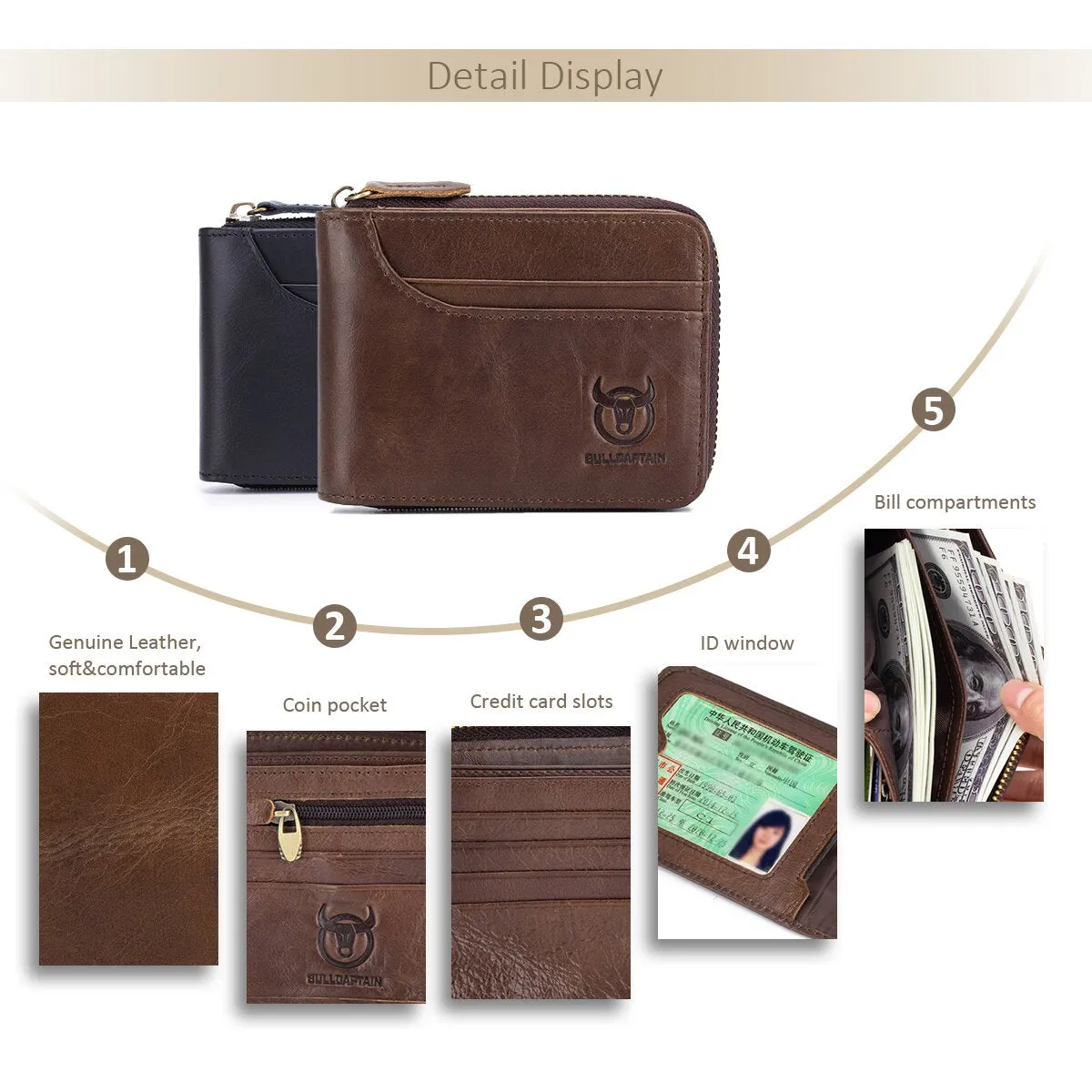 Men Genuine Leather RFID Blocking Antimagnetic Wallets Bifold Short Multi-caed Slot Credit Card Holder Coin Purse