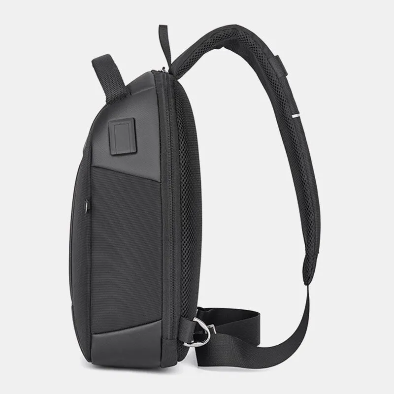 Men Large Capacity Waterproof Chest Bag Headphones Jack USB Charging Shoulder Crossbody Bags