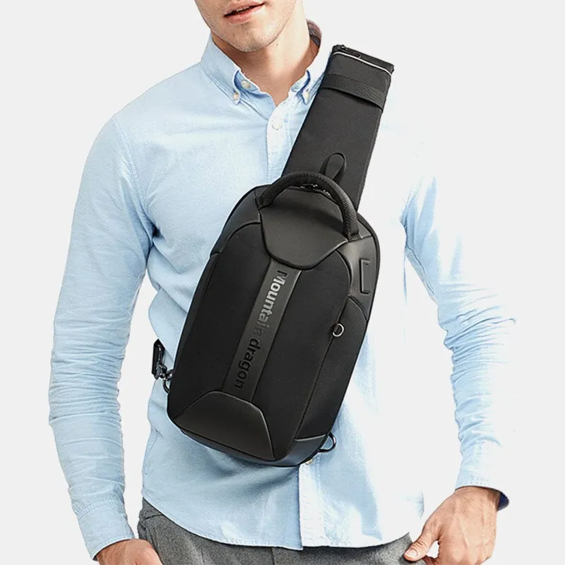 Men Large Capacity Waterproof Chest Bag Headphones Jack USB Charging Shoulder Crossbody Bags