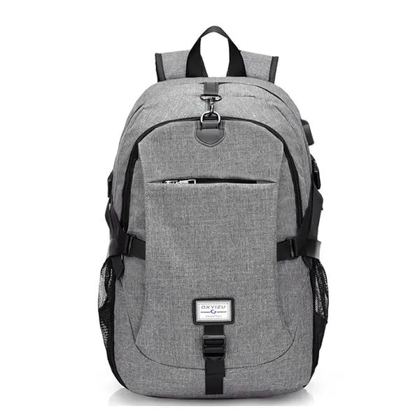 Men Nylon Large Capacity Laptop Backpack Travel Bag with USB Charging Port