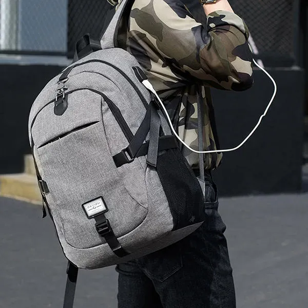 Men Nylon Large Capacity Laptop Backpack Travel Bag with USB Charging Port