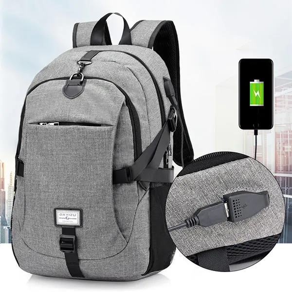 Men Nylon Large Capacity Laptop Backpack Travel Bag with USB Charging Port