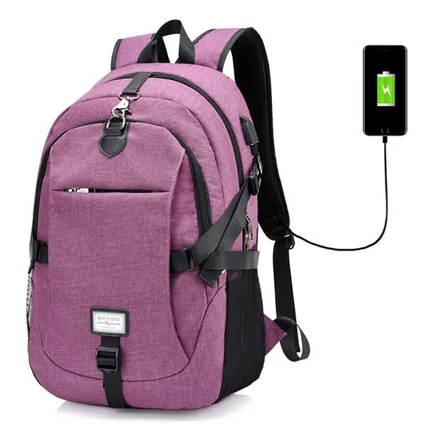 Men Nylon Large Capacity Laptop Backpack Travel Bag with USB Charging Port