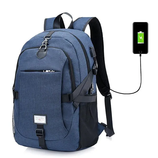 Men Nylon Large Capacity Laptop Backpack Travel Bag with USB Charging Port