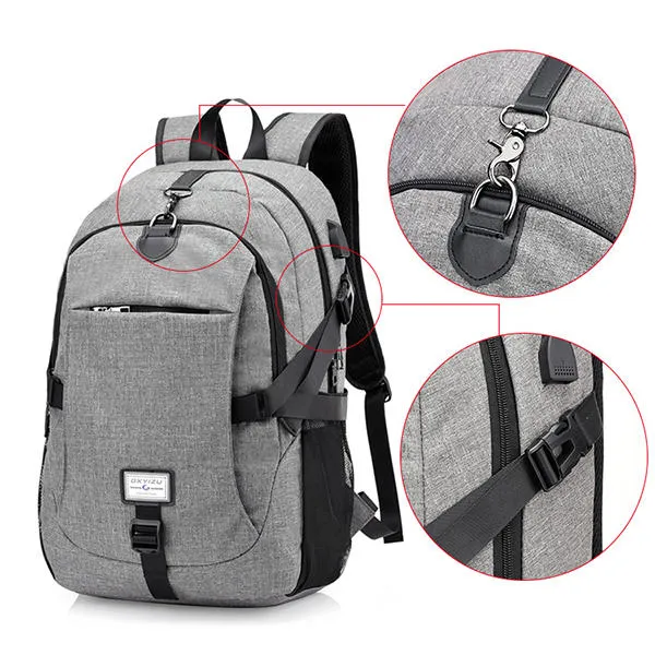 Men Nylon Large Capacity Laptop Backpack Travel Bag with USB Charging Port