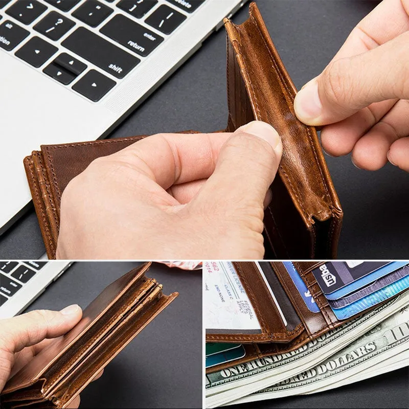 Men Oil Wax Leather Short Bifold RFID Anti-magnetic Wallets 16 Card Slot Thicken Driver License Card Holder Coin Purse