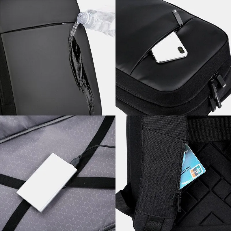 Men Polyester 15.6 Inch USB Charging Waterproof Business Laptop Bag Backpack