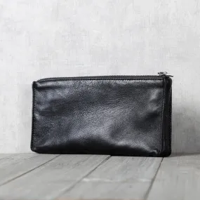 Minimalist Women Leather Clutch Wallet Black Leather Wallets for Women