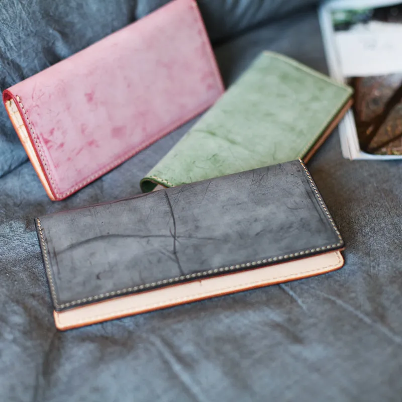 Minimalist Womens Long Leather Wallet Purse Handmade Clutch for Women