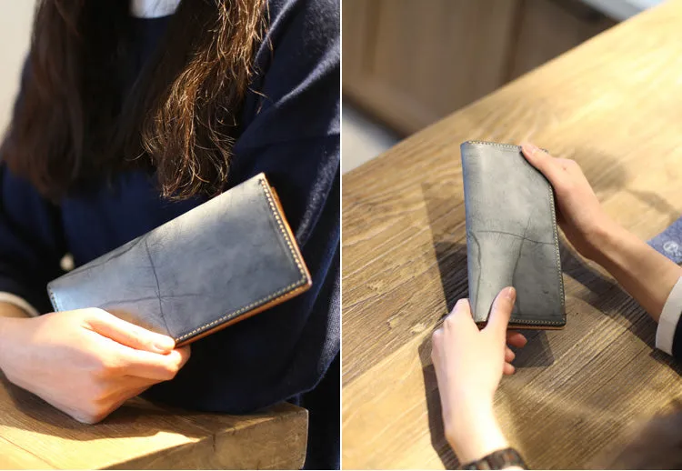 Minimalist Womens Long Leather Wallet Purse Handmade Clutch for Women