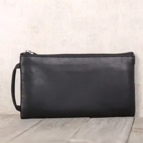 Minimalist Womens Soft Leather Wallet Black Clutch Purse for Women