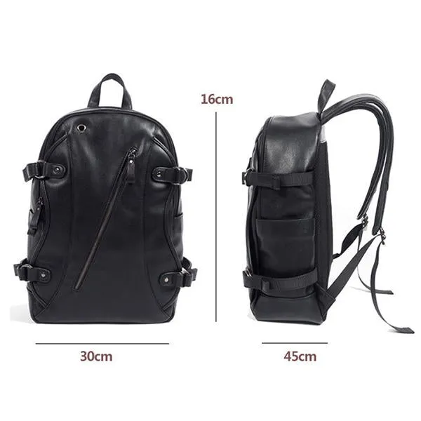 MK Men Faux Leather Fashion Leisure Backpack USB Charging Travel Bag