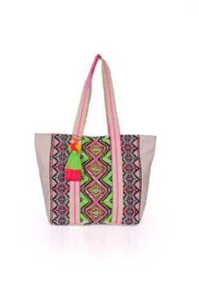 Pink Woven Jacquard Tote