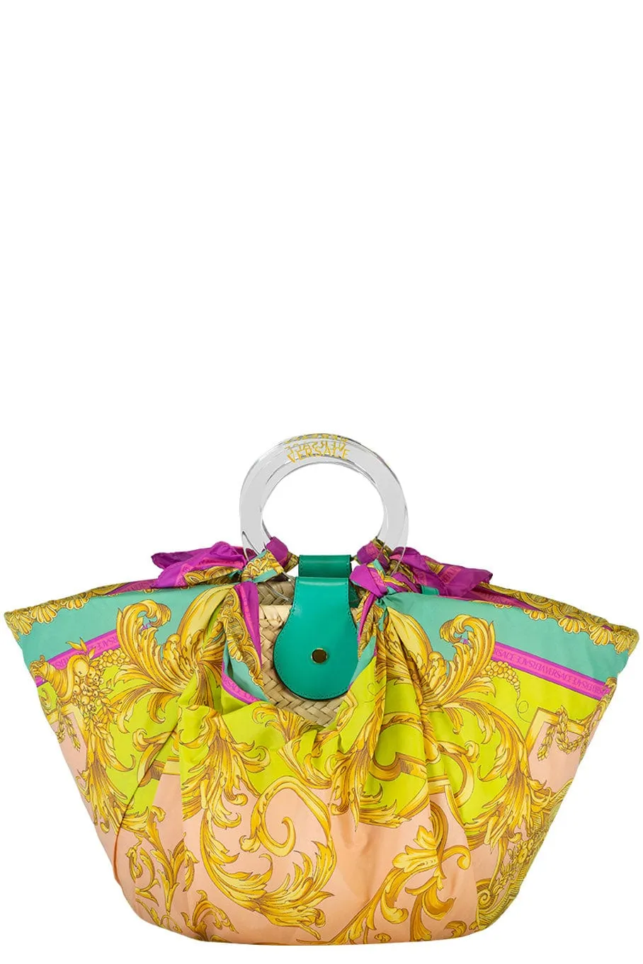 Raffia Tote With Scarf Detail