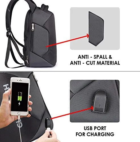 Smart Anti Theft Laptop Backpack - Water Resistant, USB Hub | 30L | Black