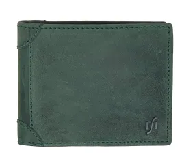 STARHIDE Mens RFID Blocking Genuine Distressed Hunter Leather Trifold Wallet 1145 (Green)